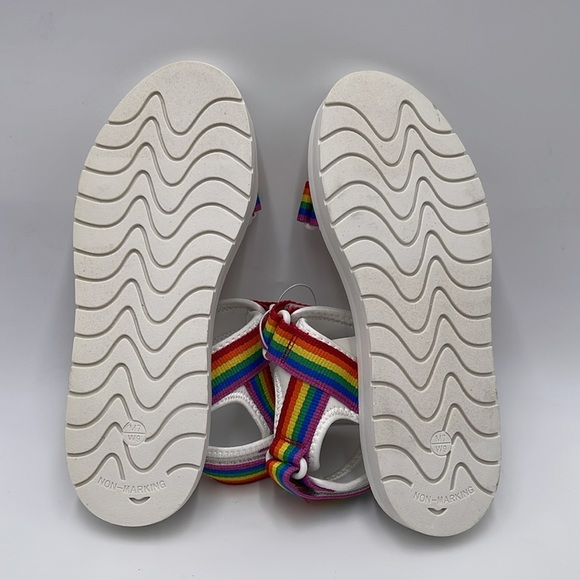 NWT Striped Rainbow Adjustable Strap White Sandals - Size W9/M7 - Picture 7 of 11